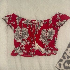 La Hearts Red Floral Off-Shoulder Blouse